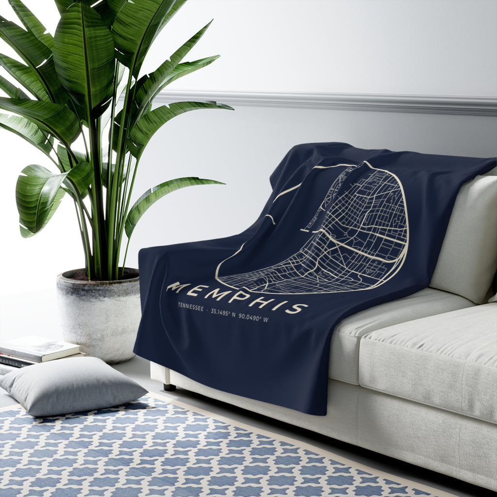 Memphis Street Map Sherpa Blanket (Navy)