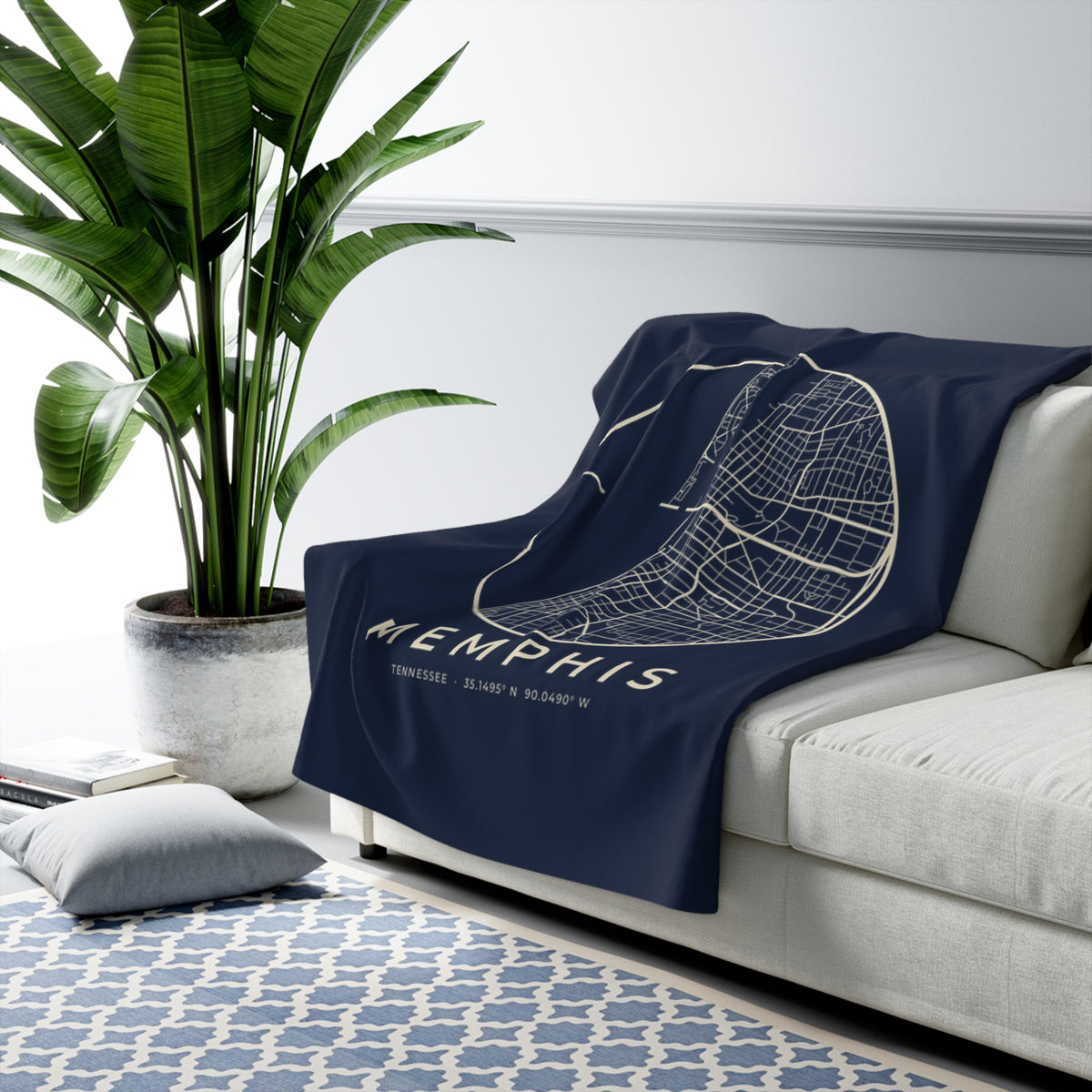 Memphis Street Map Sherpa Blanket (Navy)