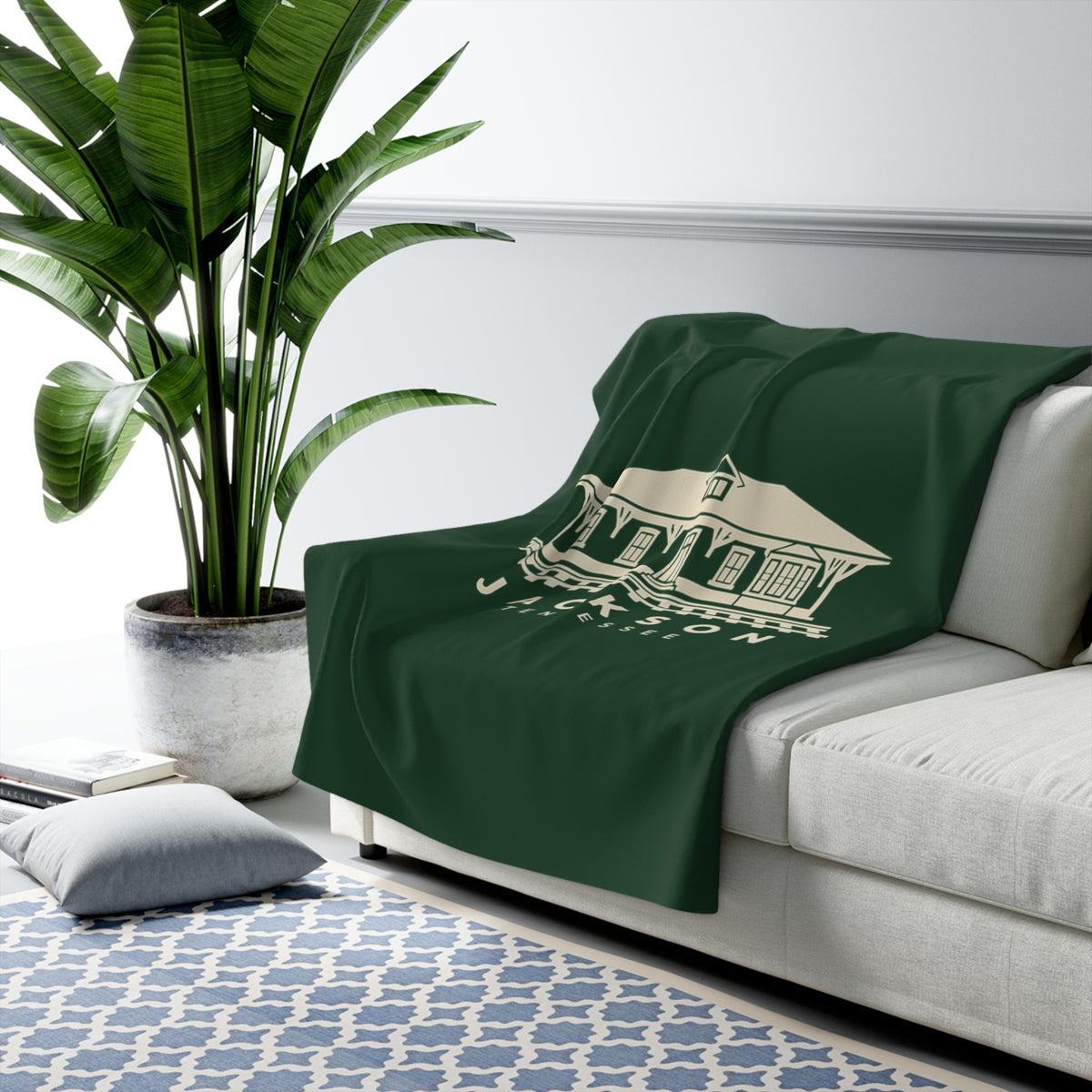 Jackson Train Depot Sherpa Blanket (Forest Green)