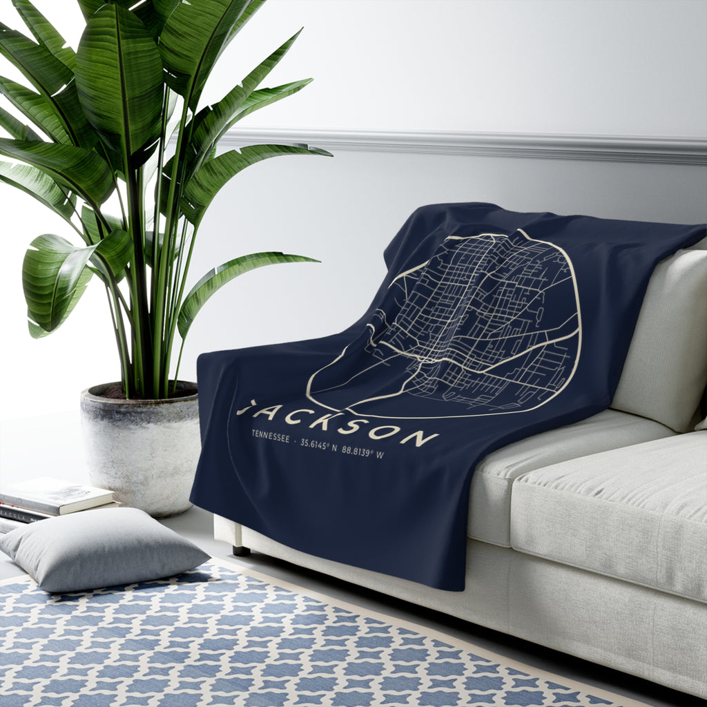 Jackson Street Map Sherpa Blanket (Navy)