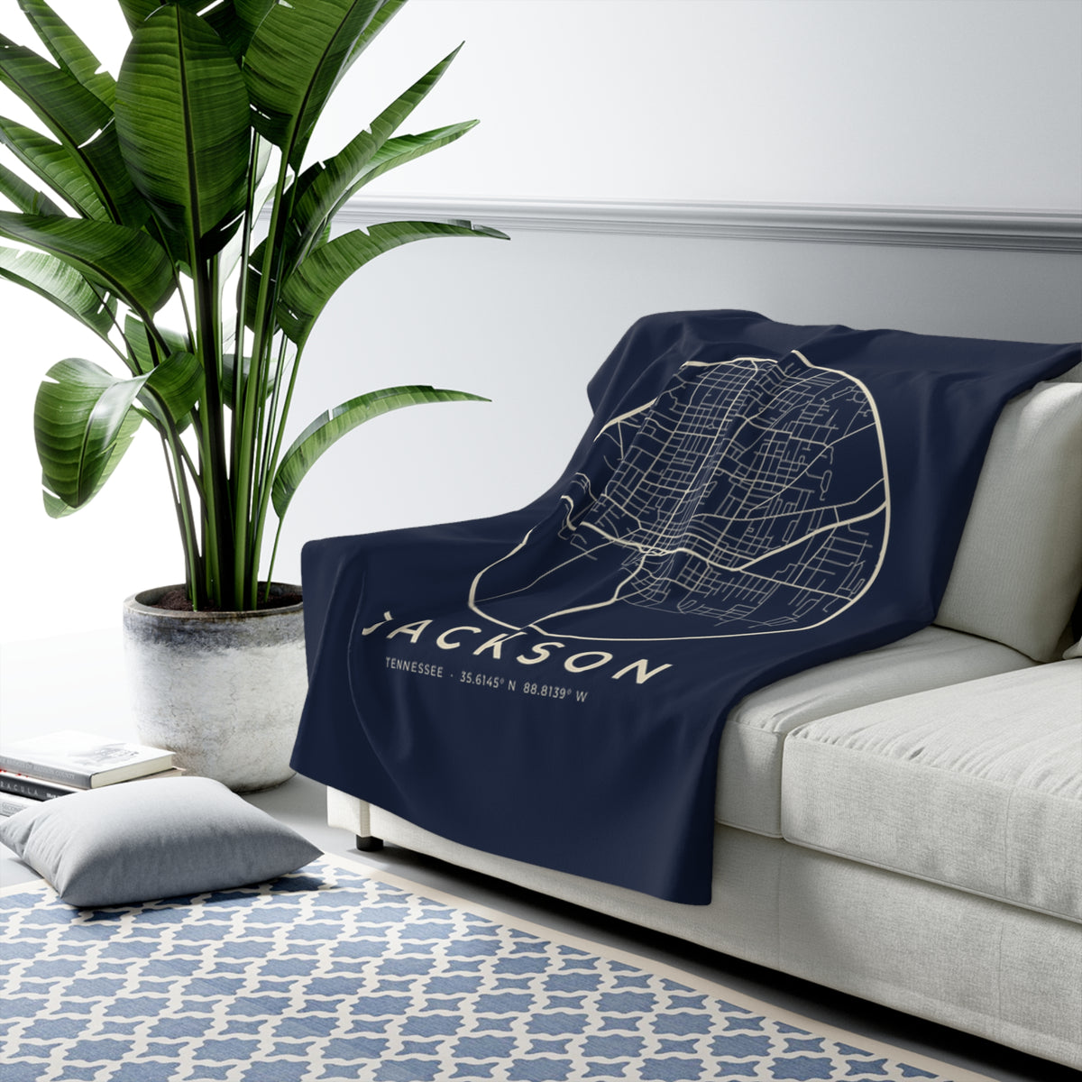 Jackson Street Map Sherpa Blanket (Navy)