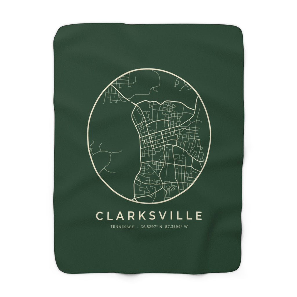 Clarksville Street Map Sherpa Blanket (Forest Green)
