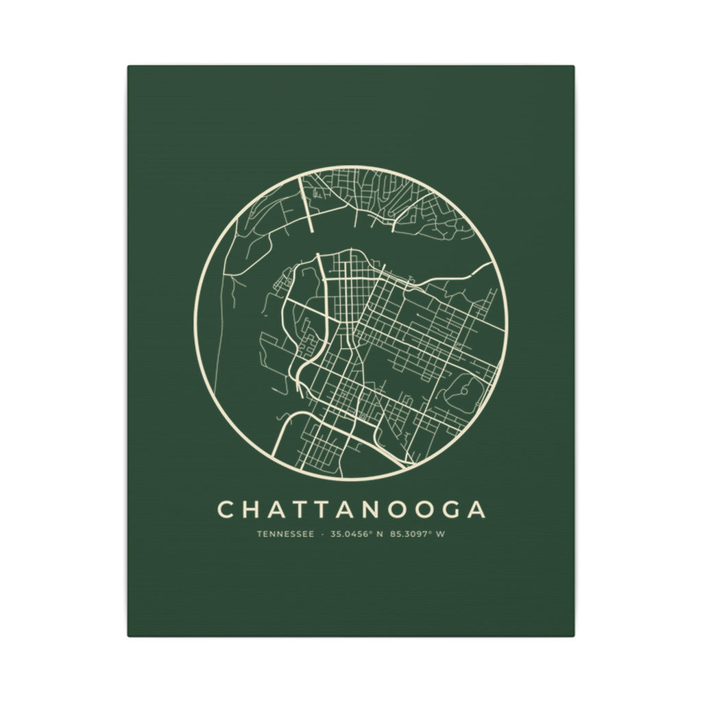 Chattanooga Street Map Canvas Print (Forest Green)