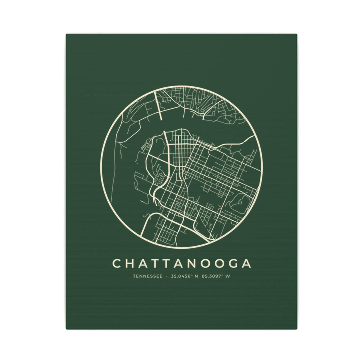 Chattanooga Street Map Canvas Print (Forest Green)