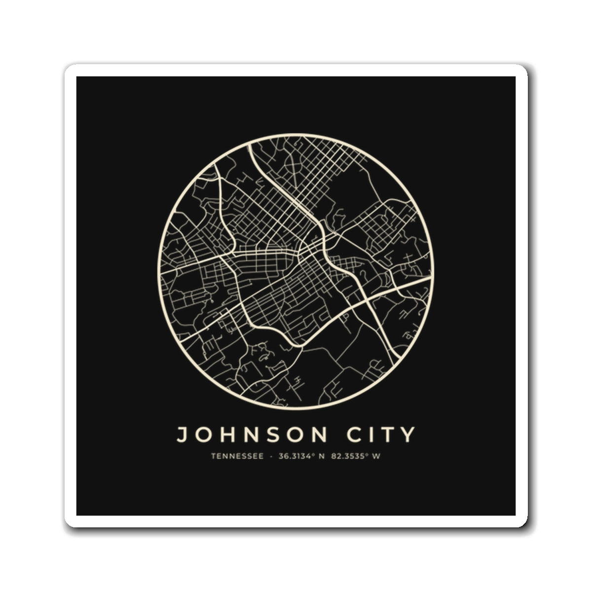 Johnson City Street Map Magnet (Black)