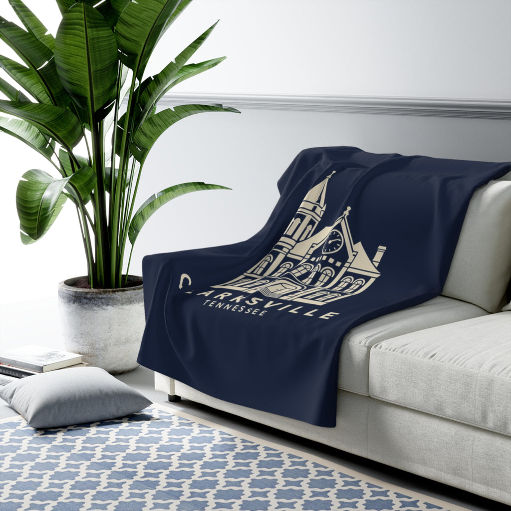 Clarksville Customs House Sherpa Blanket (Navy)