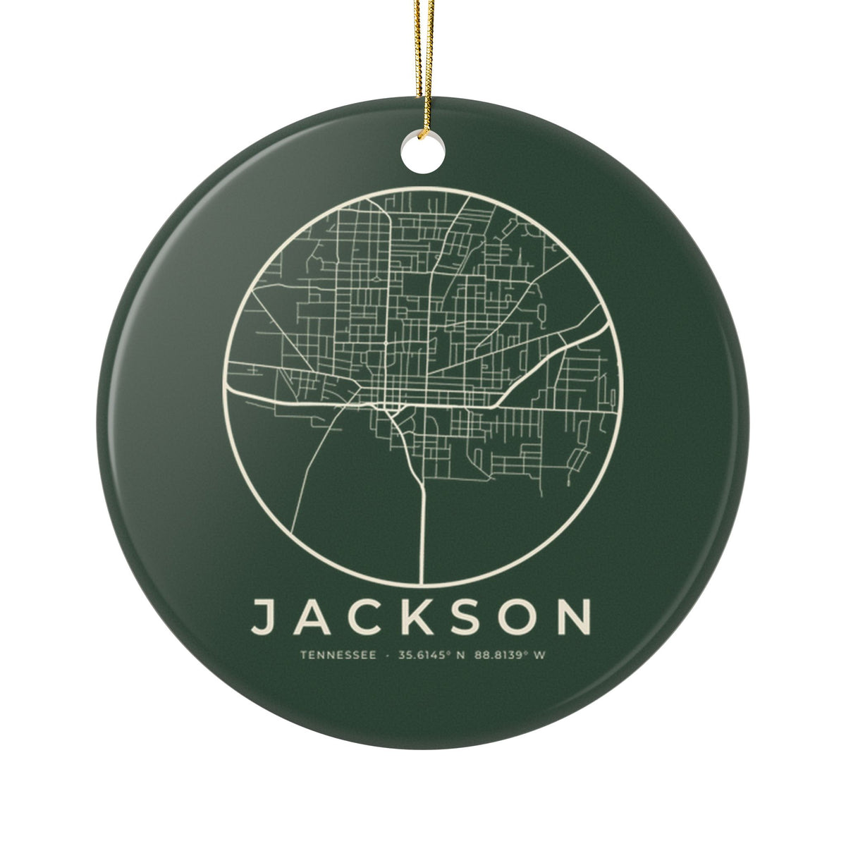 Jackson Street Map Ornament (Forest Green)