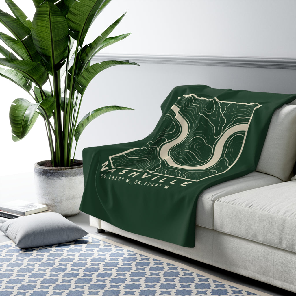 Nashville Topo Map Sherpa Blanket (Forest Green)