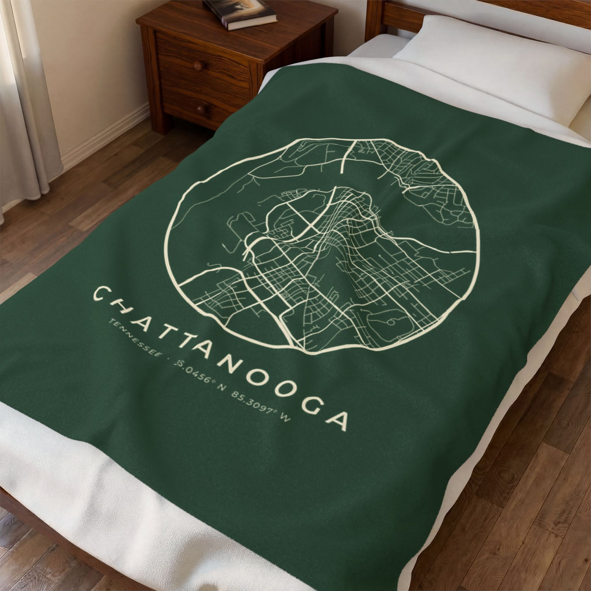 Chattanooga Street Map Blanket (Forest Green)