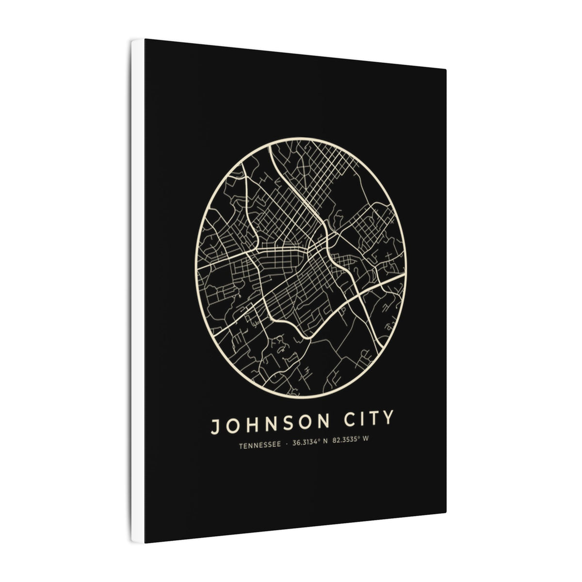 Johnson City Street Map Canvas Print (Black)