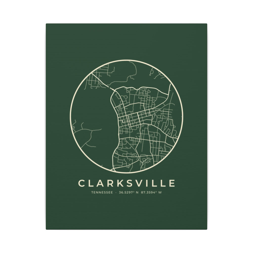 Clarksville Street Map Canvas Print (Forest Green)