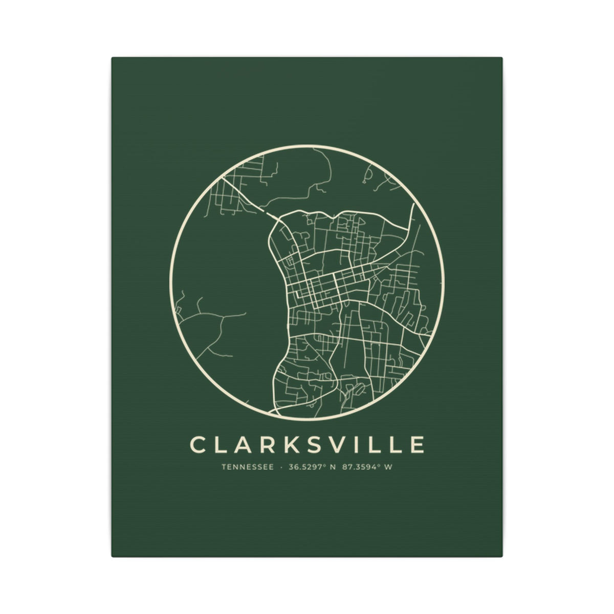 Clarksville Street Map Canvas Print (Forest Green)