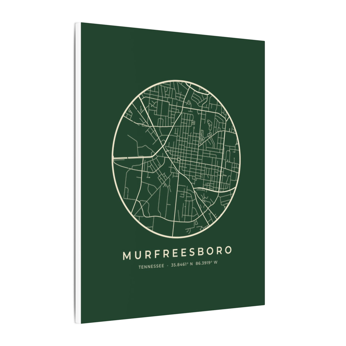 Murfreesboro Street Map Canvas Print (Forest Green)