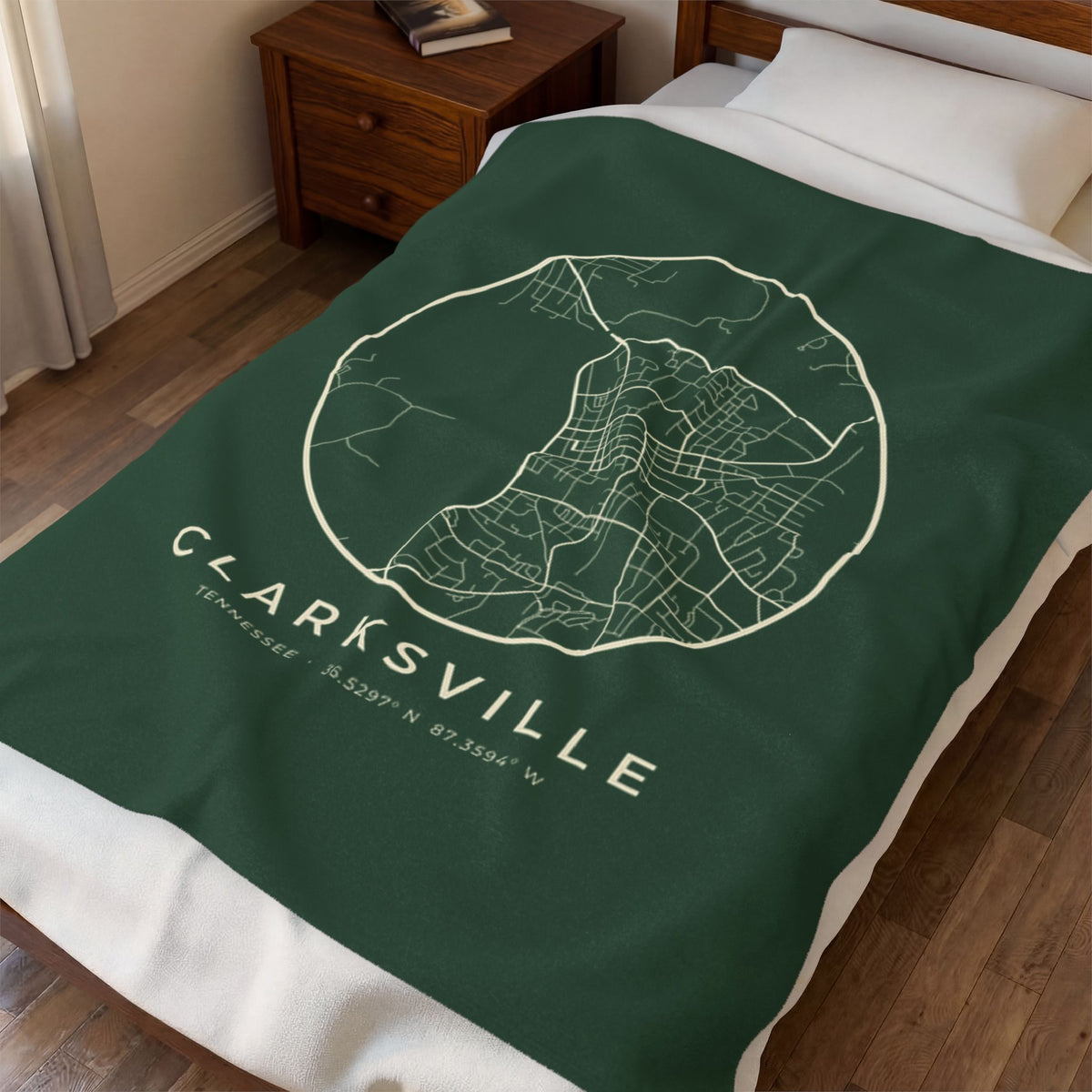 Clarksville Street Map Blanket (Forest Green)