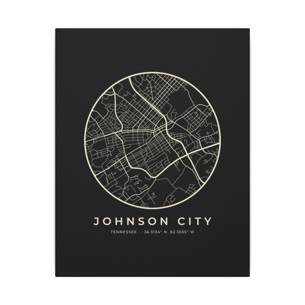 Johnson City Street Map Canvas Print (Black)