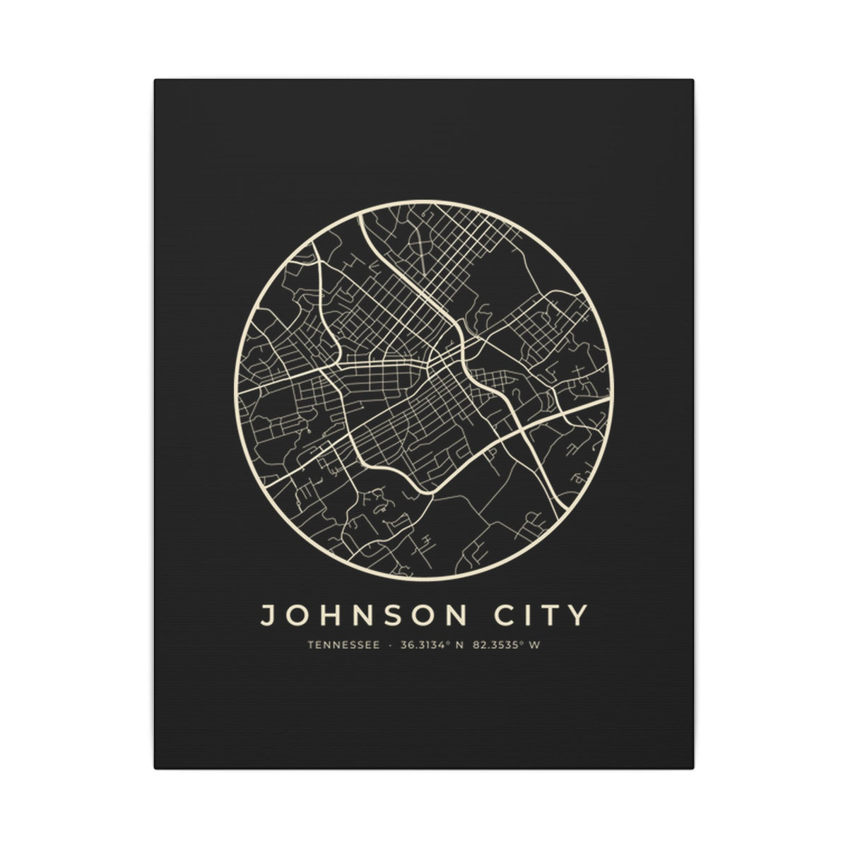 Johnson City Street Map Canvas Print (Black)