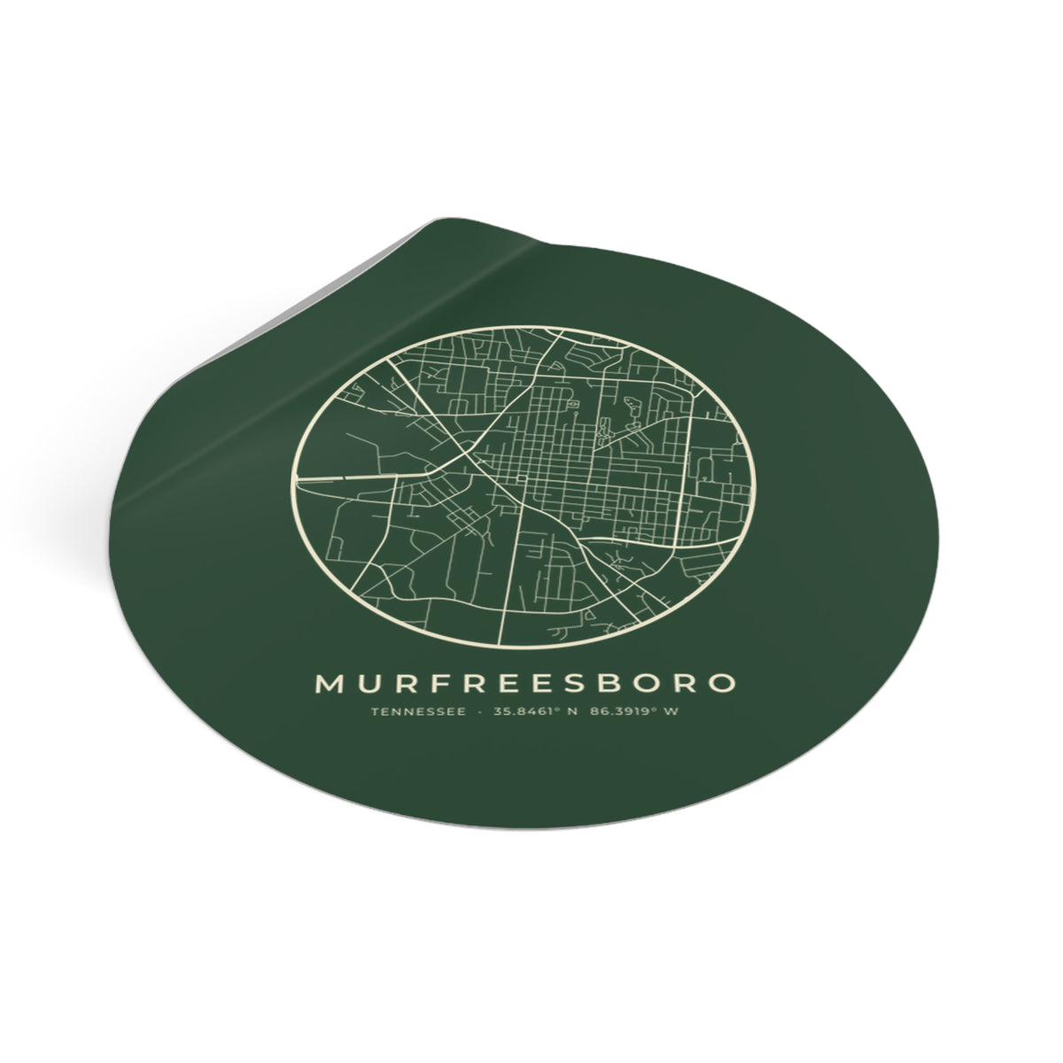 Murfreesboro Street Map Sticker (Forest Green)