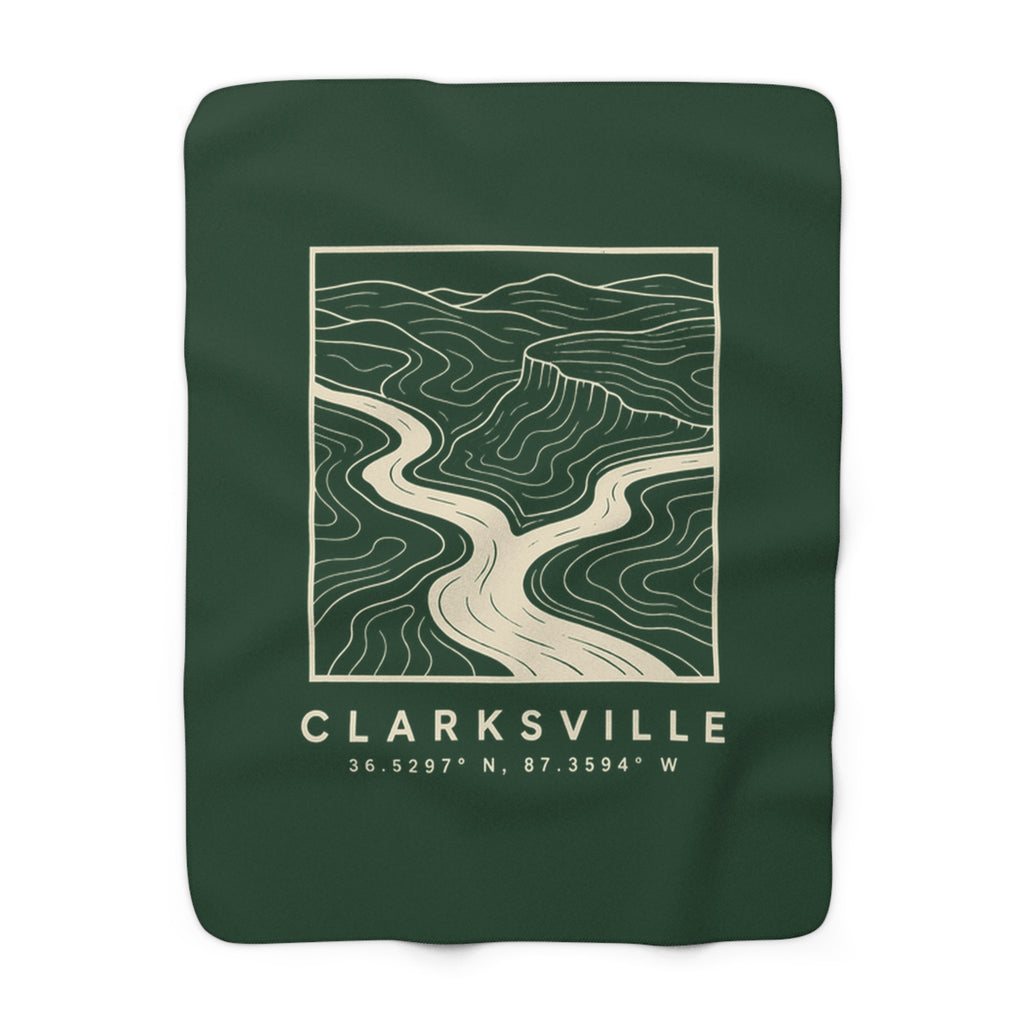 Clarksville Topo Map Sherpa Blanket (Forest Green)