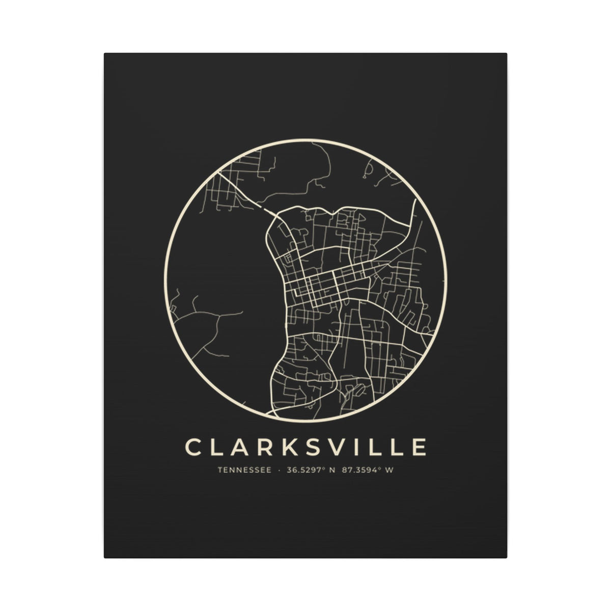 Clarksville Street Map Canvas Print (Black)