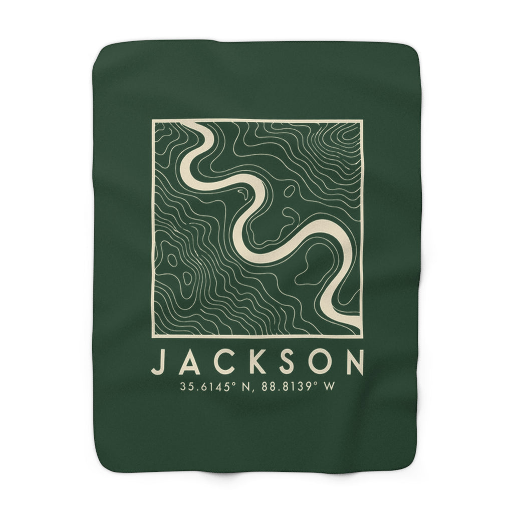 Jackson Topo Map Sherpa Blanket (Forest Green)