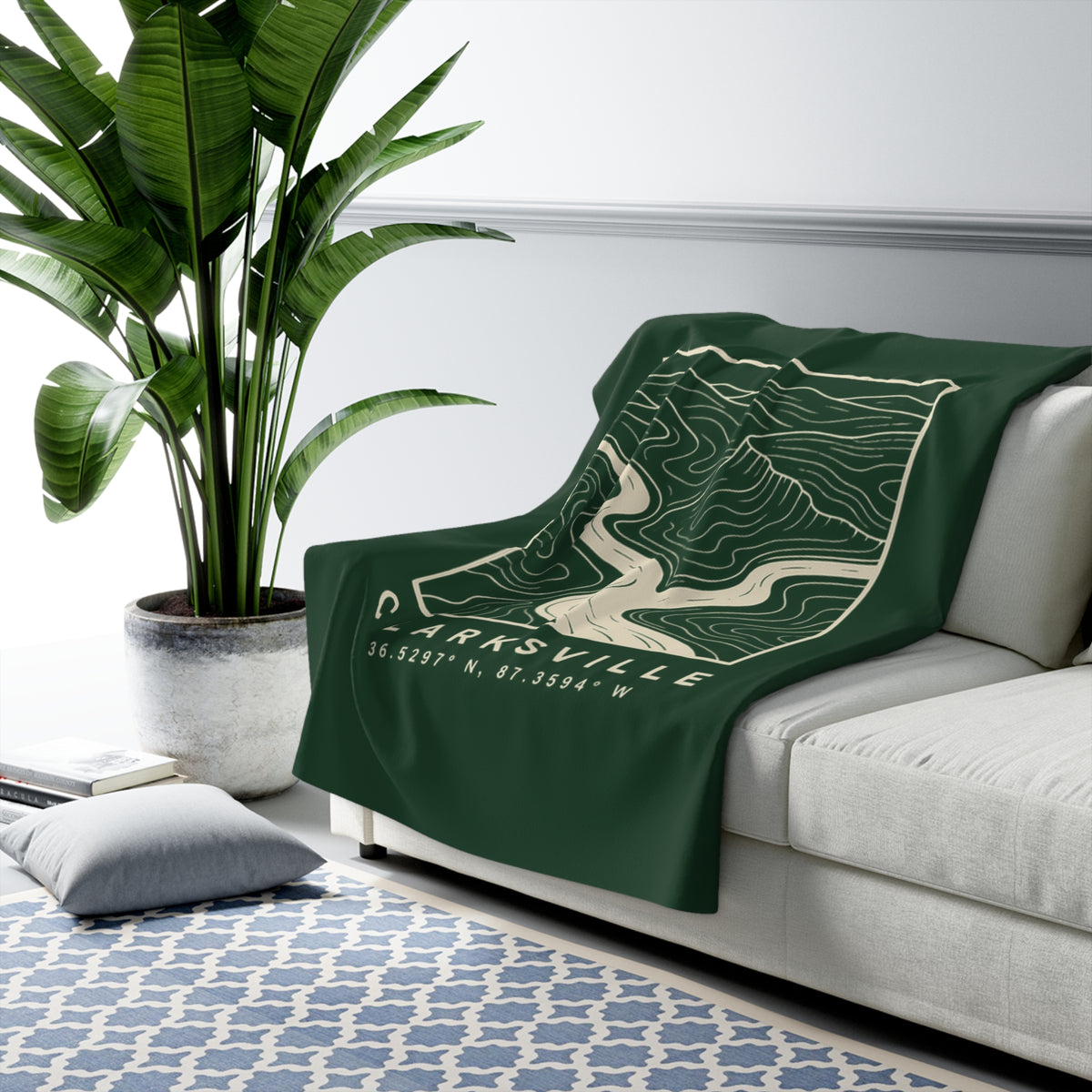 Clarksville Topo Map Sherpa Blanket (Forest Green)