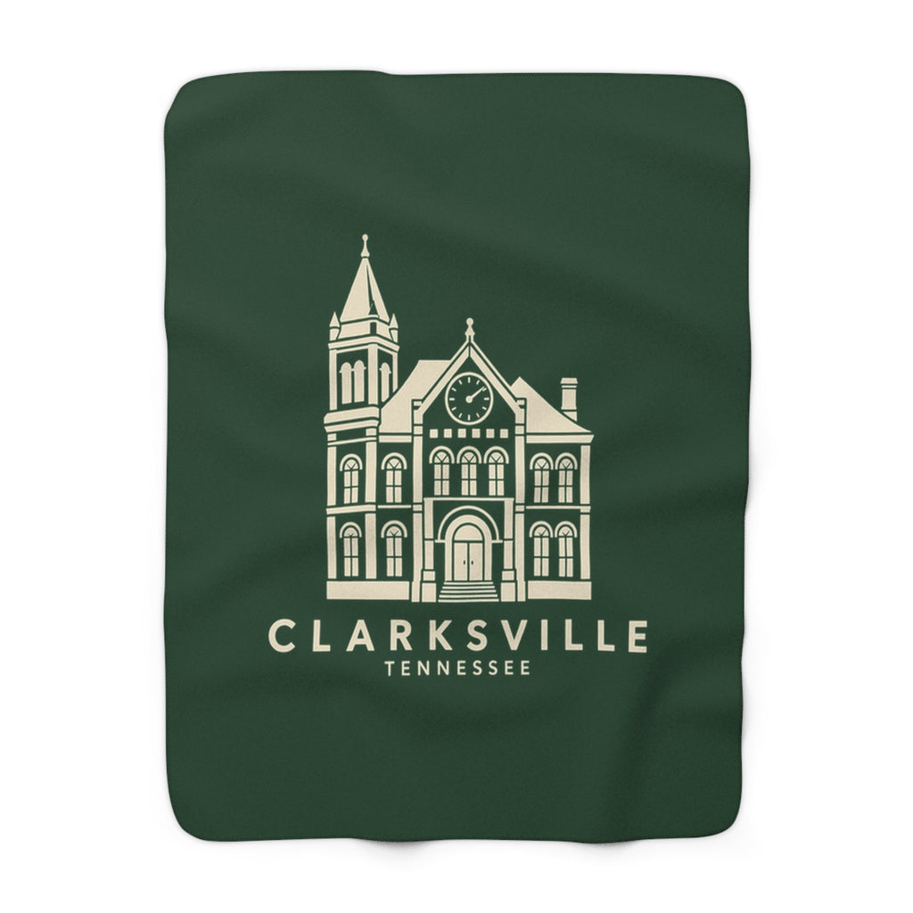 Clarksville Customs House Sherpa Blanket (Forest Green)