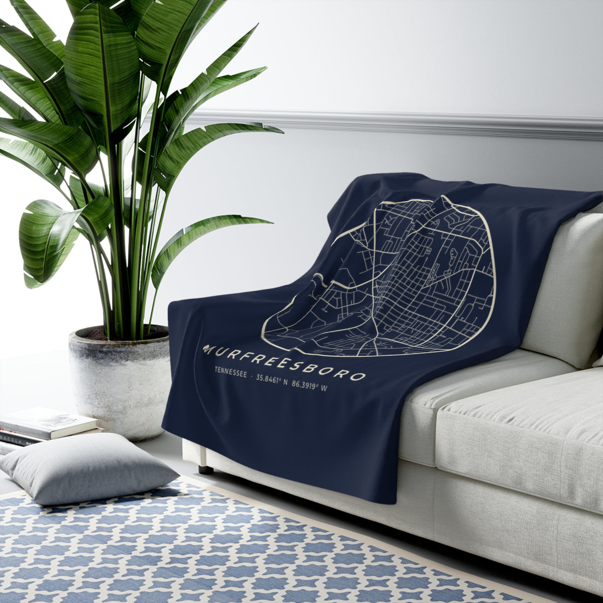 Murfreesboro Street Map Sherpa Blanket (Navy)