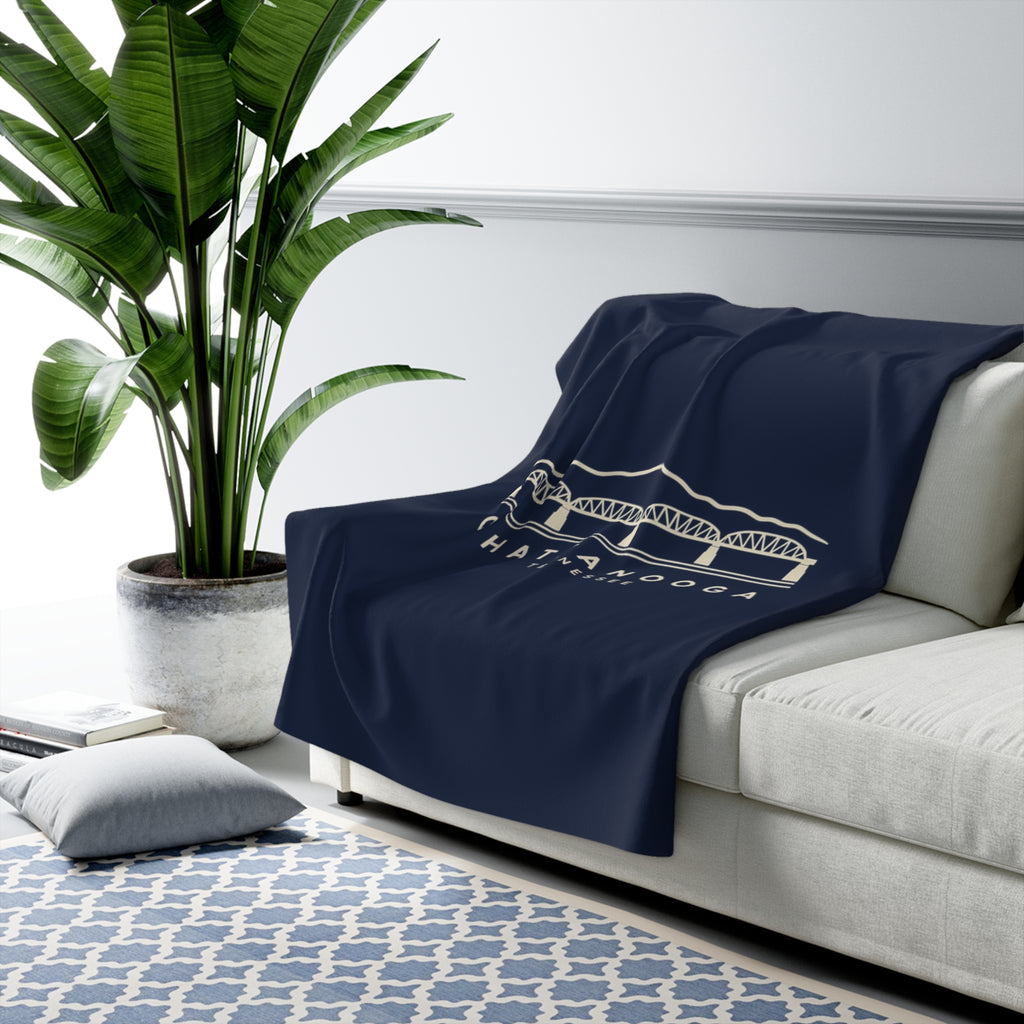 Chattanooga Walnut Street Bridge Sherpa Blanket (Navy)