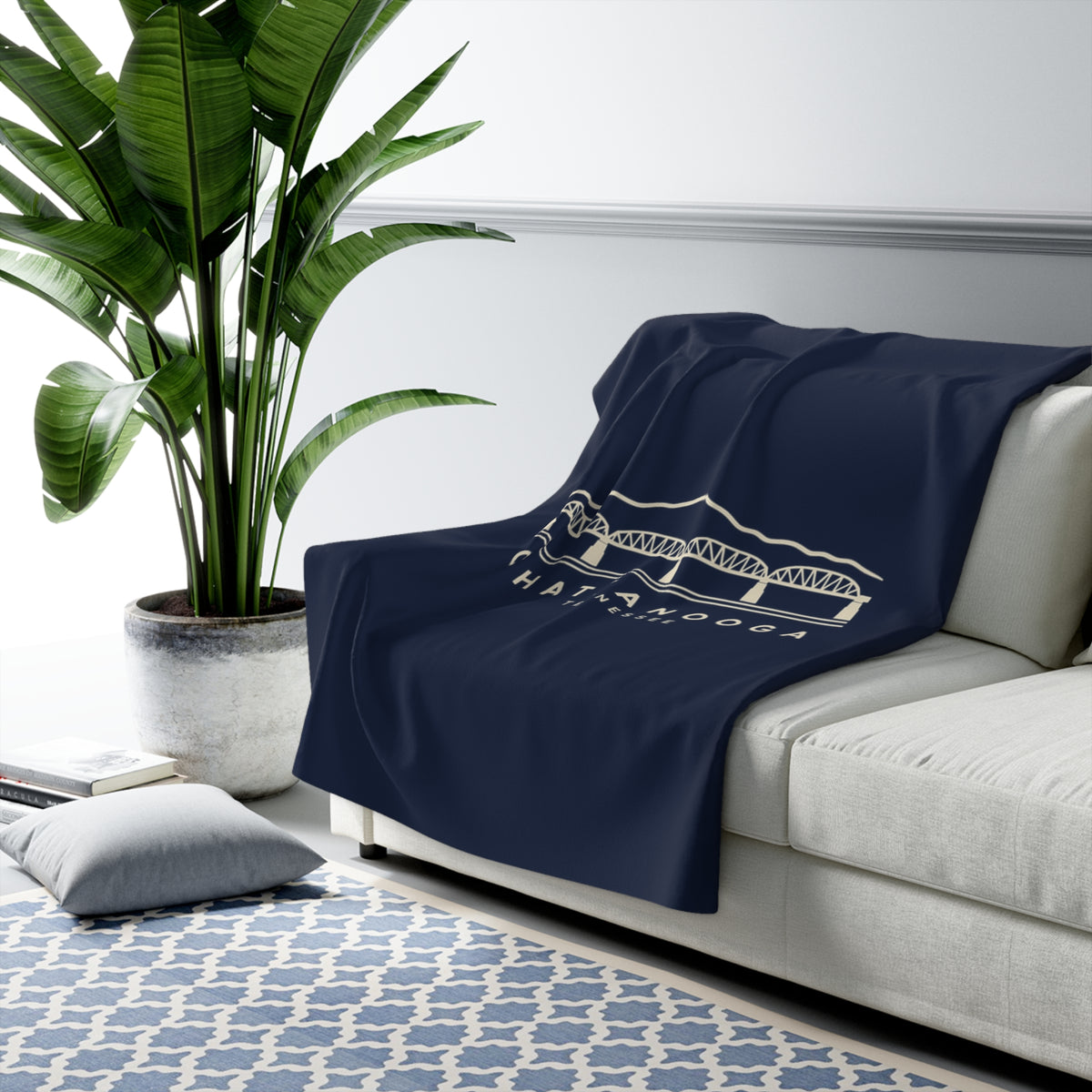 Chattanooga Walnut Street Bridge Sherpa Blanket (Navy)