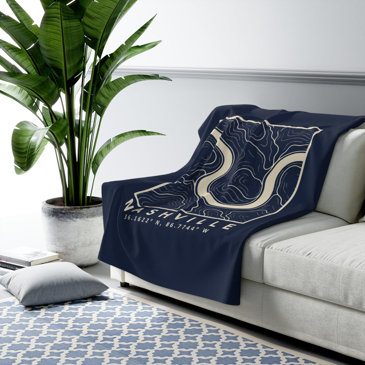 Nashville Topo Map Sherpa Blanket (Navy)