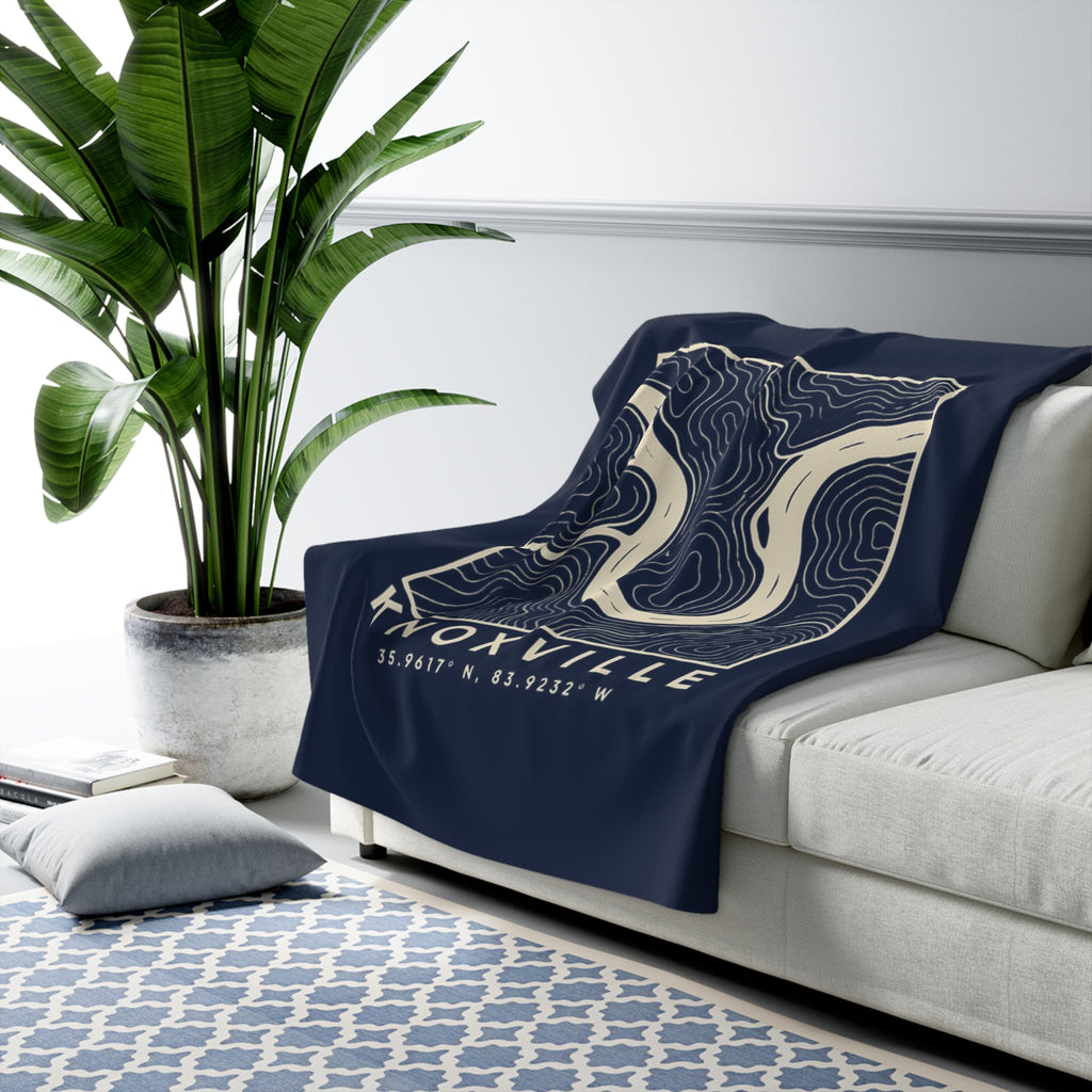 Knoxville Topo Map Sherpa Blanket (Navy)