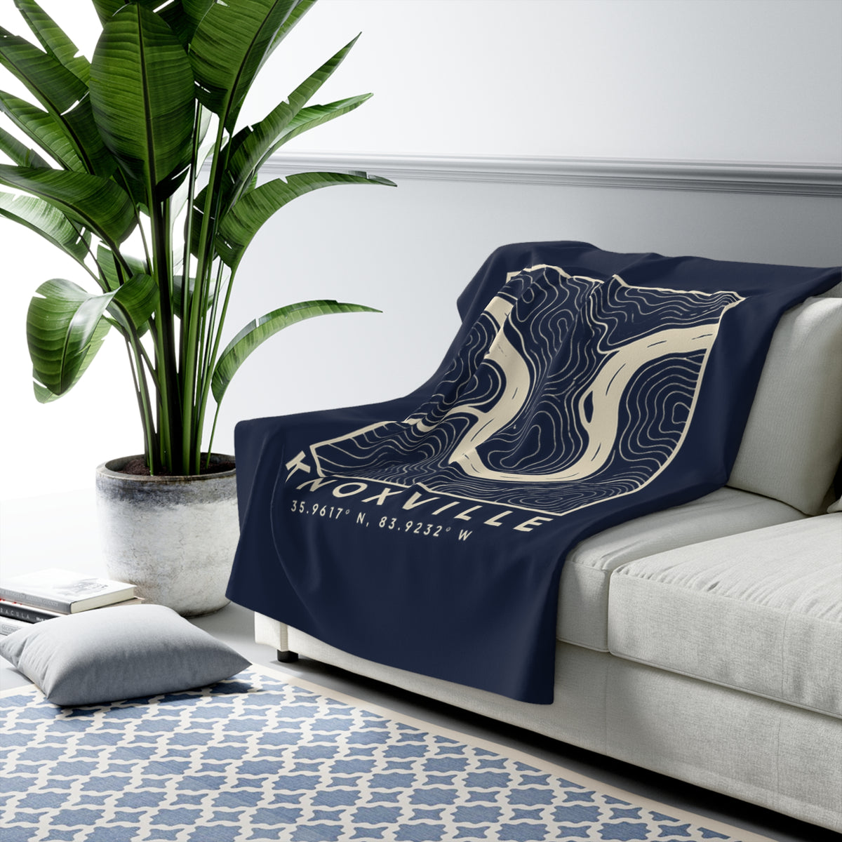 Knoxville Topo Map Sherpa Blanket (Navy)