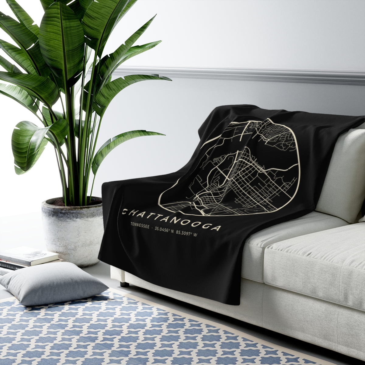 Chattanooga Street Map Sherpa Blanket (Black)