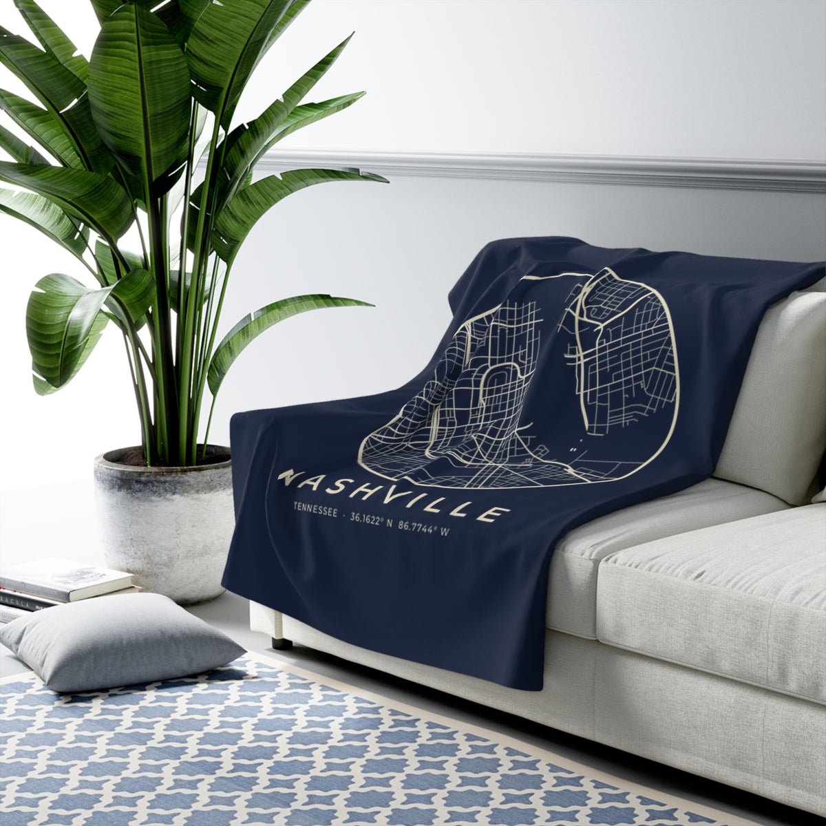 Nashville Street Map Sherpa Blanket (Navy)