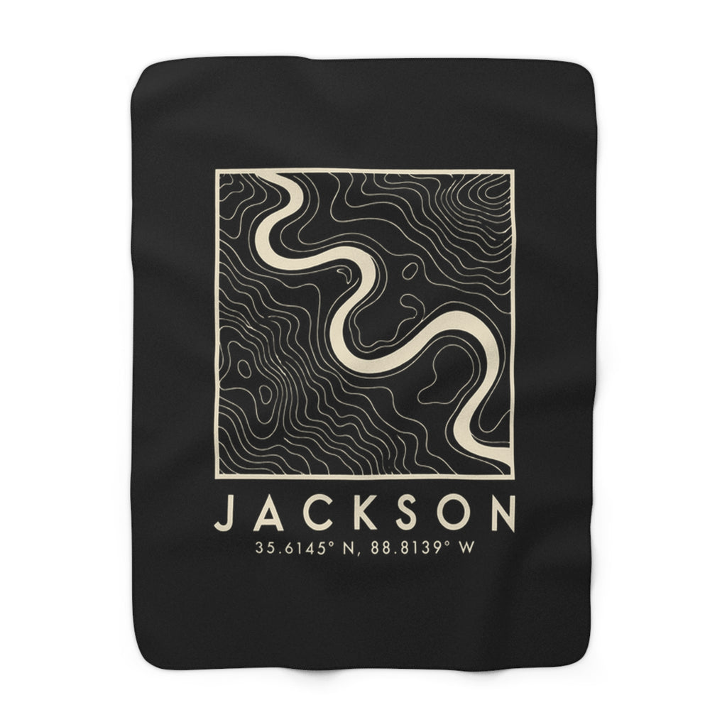 Jackson Topo Map Sherpa Blanket (Black)