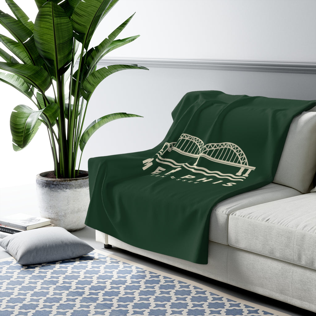 Memphis Hernando de Soto Bridge Sherpa Blanket (Forest Green)