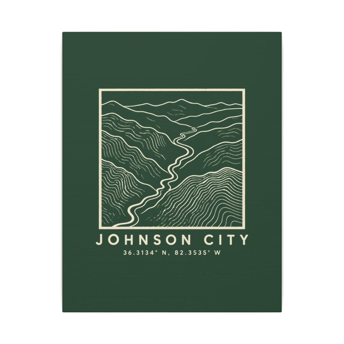 Johnson City Topo Map Canvas Print (Forest Green)