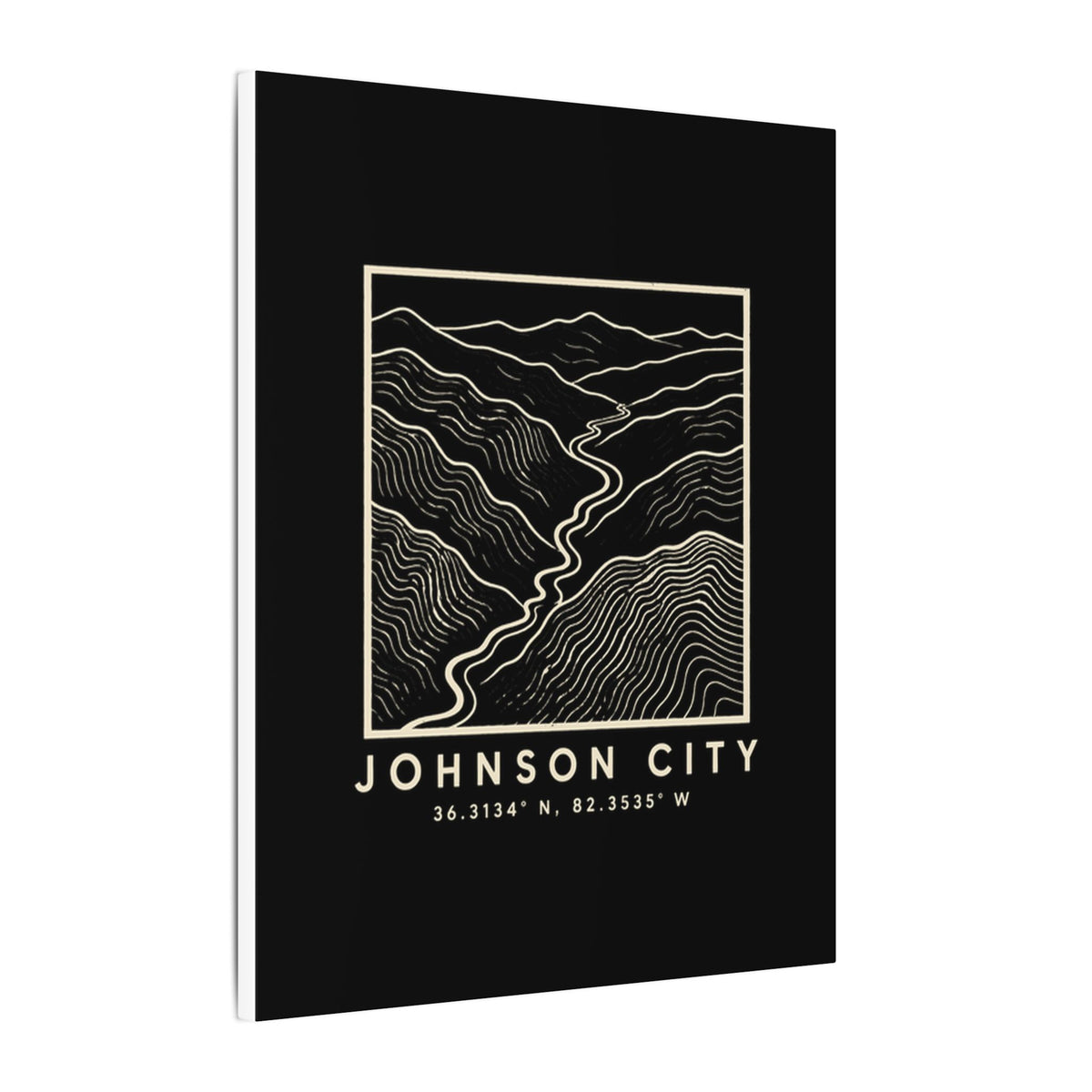 Johnson City Topo Map Canvas Print (Black)