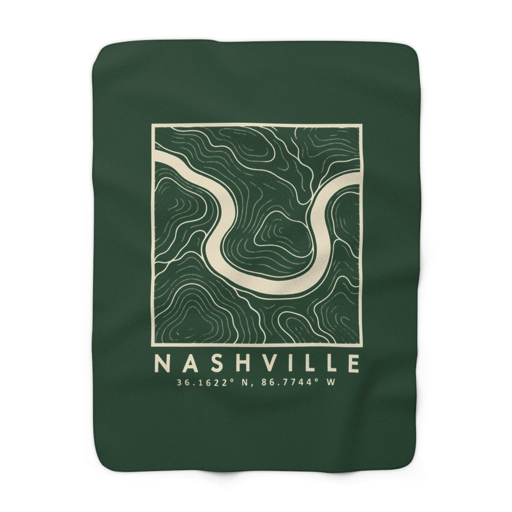 Nashville Topo Map Sherpa Blanket (Forest Green)