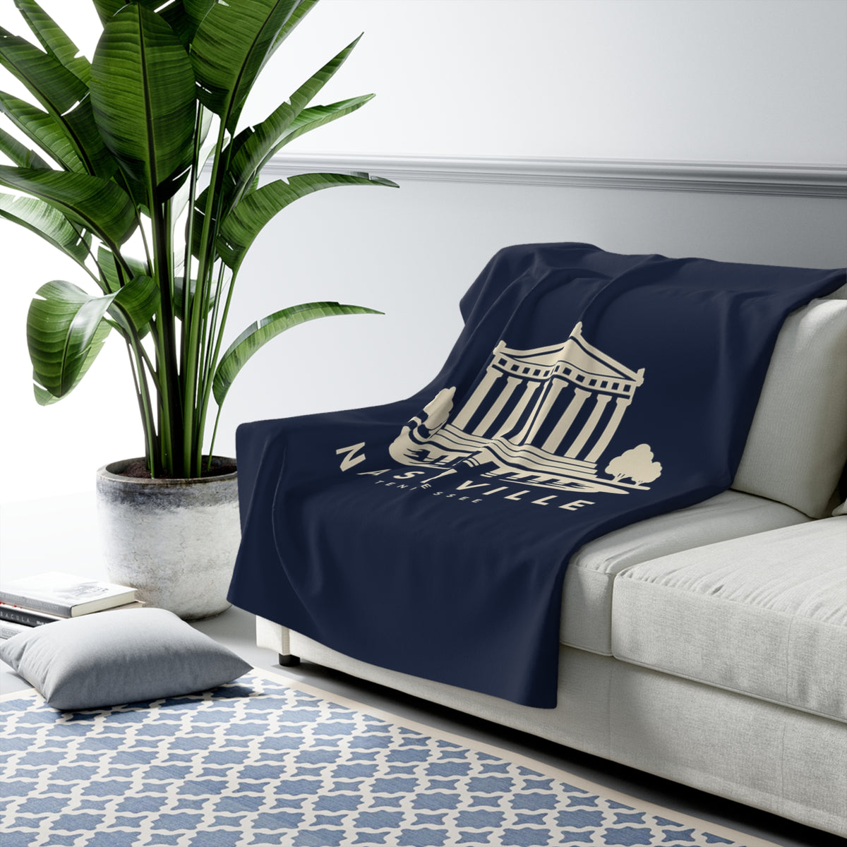 Nashville Parthenon Sherpa Blanket (Navy)