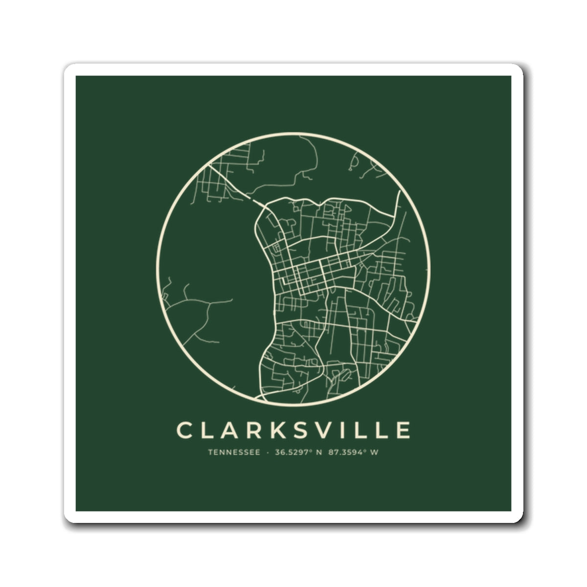 Clarksville Street Map Magnet (Forest Green)