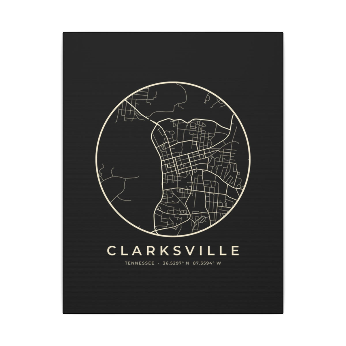 Clarksville Street Map Canvas Print (Black)