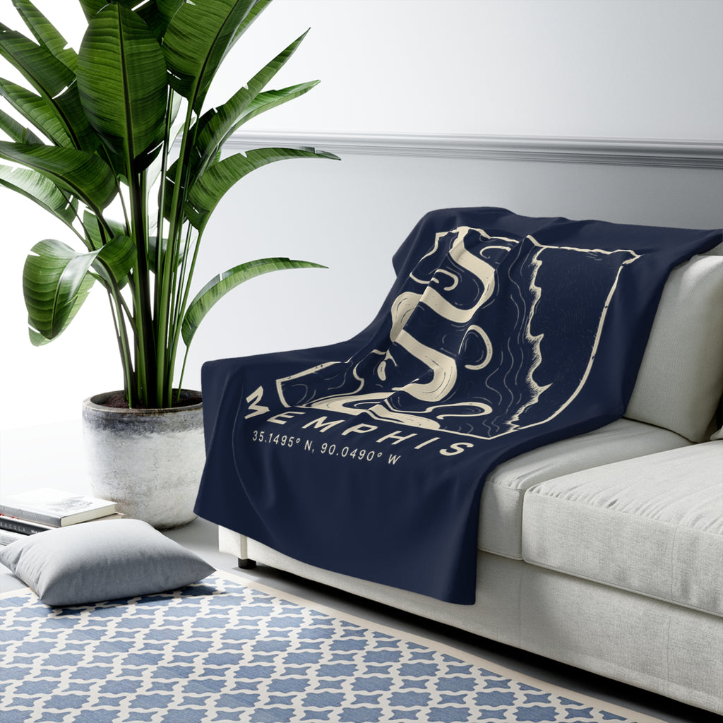 Memphis Topo Map Sherpa Blanket (Navy)