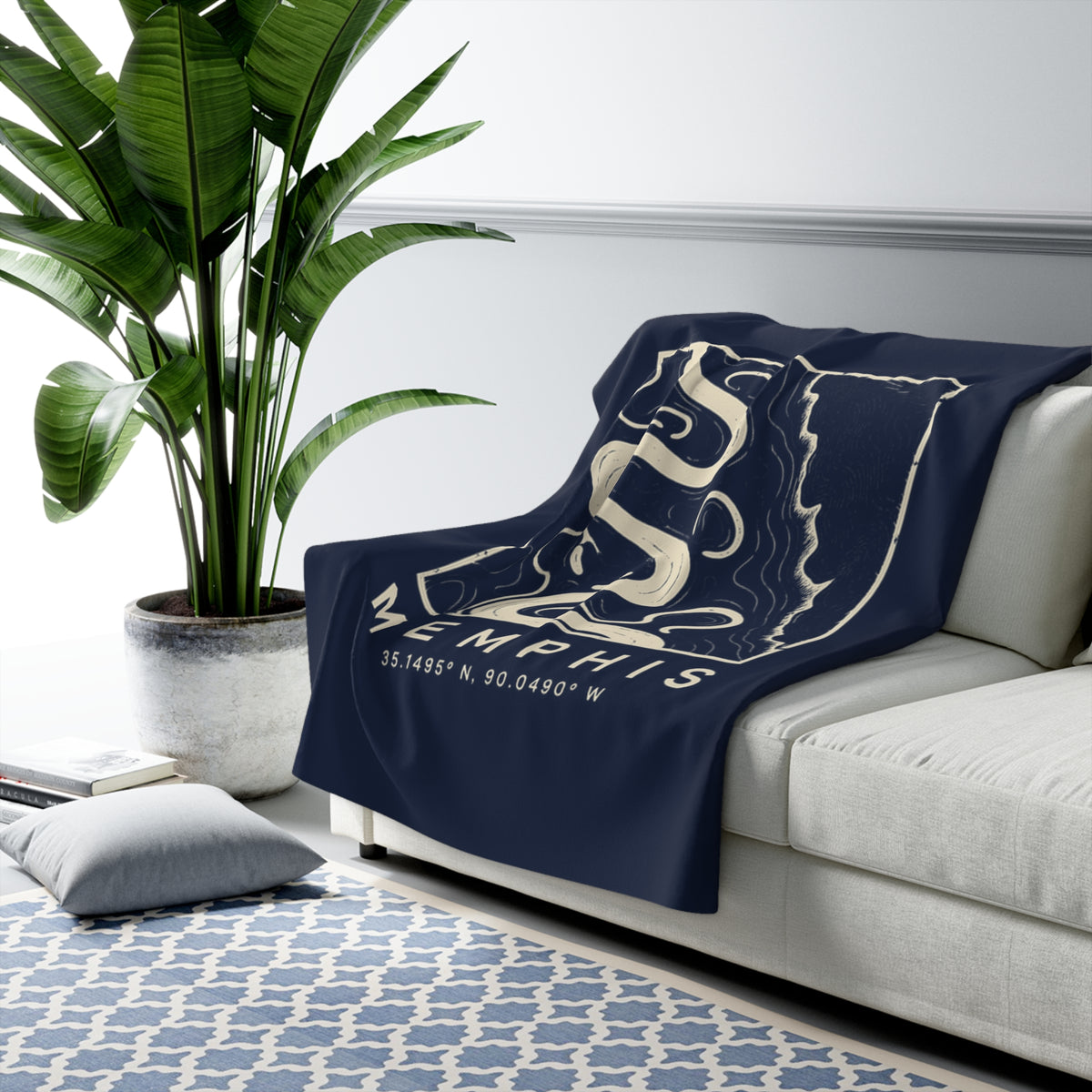 Memphis Topo Map Sherpa Blanket (Navy)