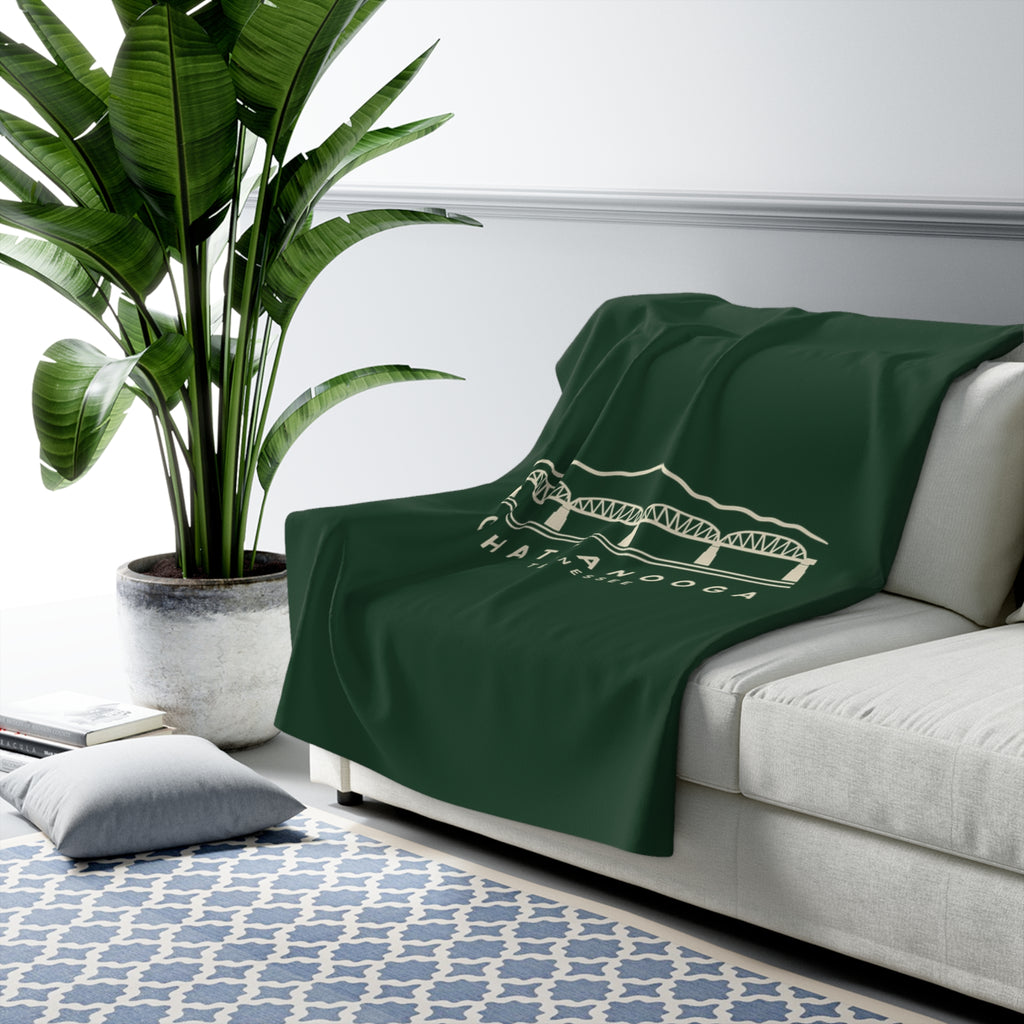 Chattanooga Walnut Street Bridge Sherpa Blanket (Forest Green)