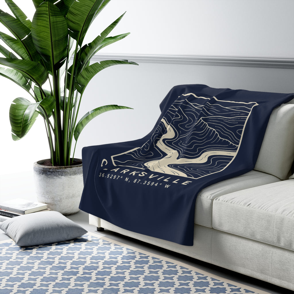 Clarksville Topo Map Sherpa Blanket (Navy)