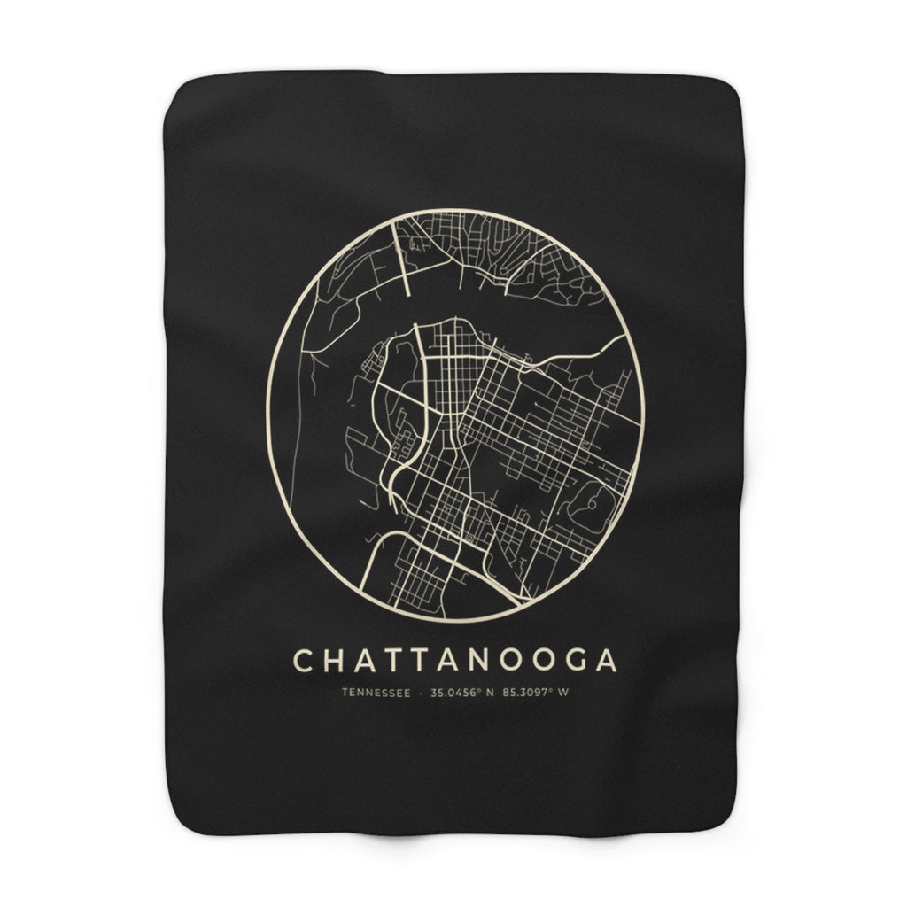 Chattanooga Street Map Sherpa Blanket (Black)