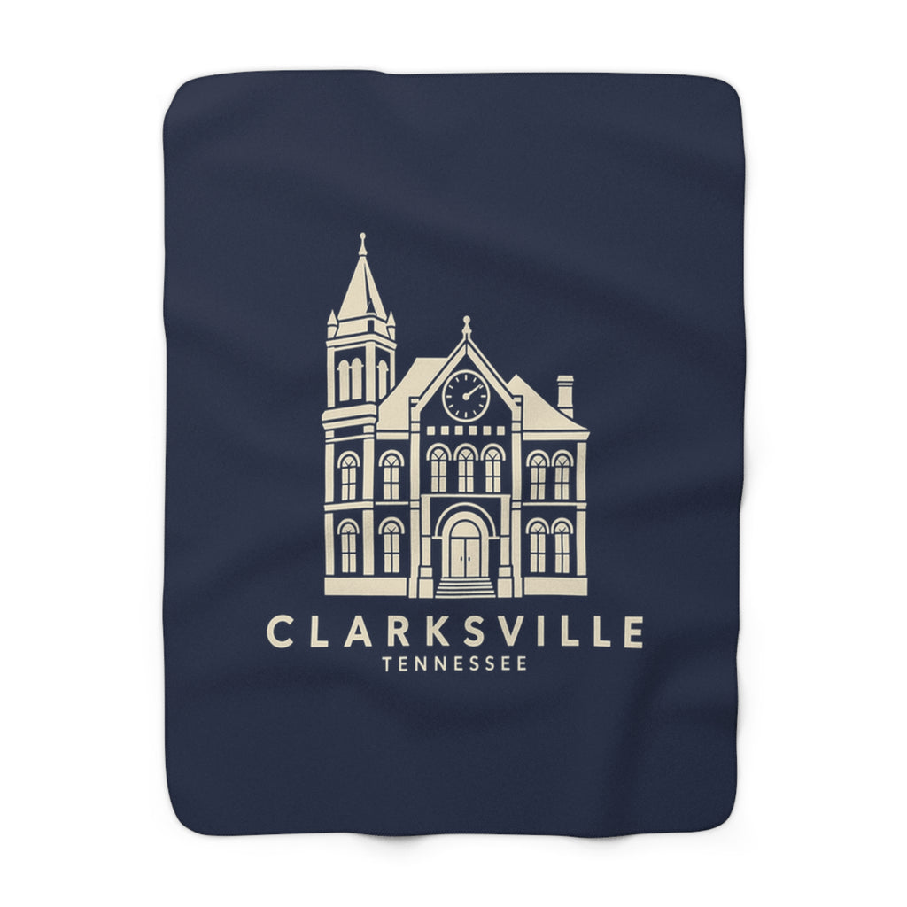 Clarksville Customs House Sherpa Blanket (Navy)
