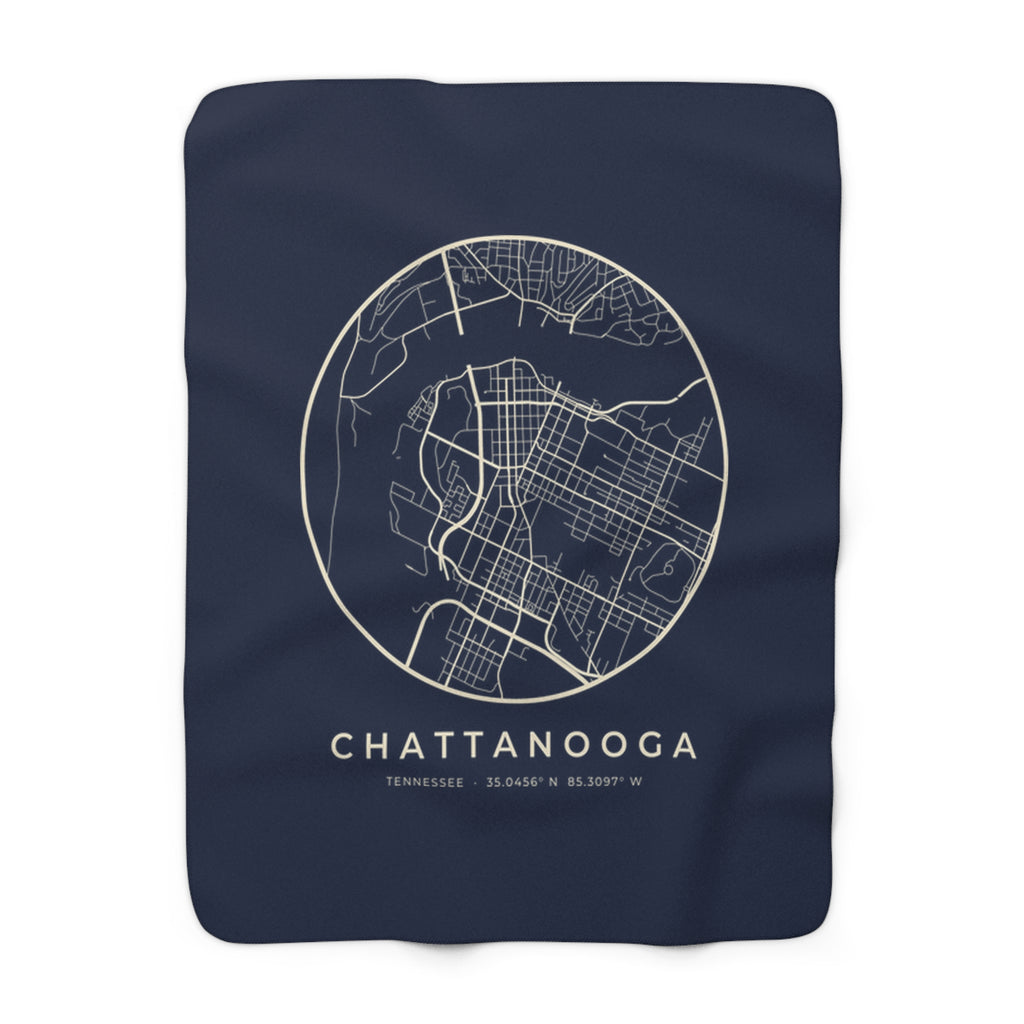 Chattanooga Street Map Sherpa Blanket (Navy)