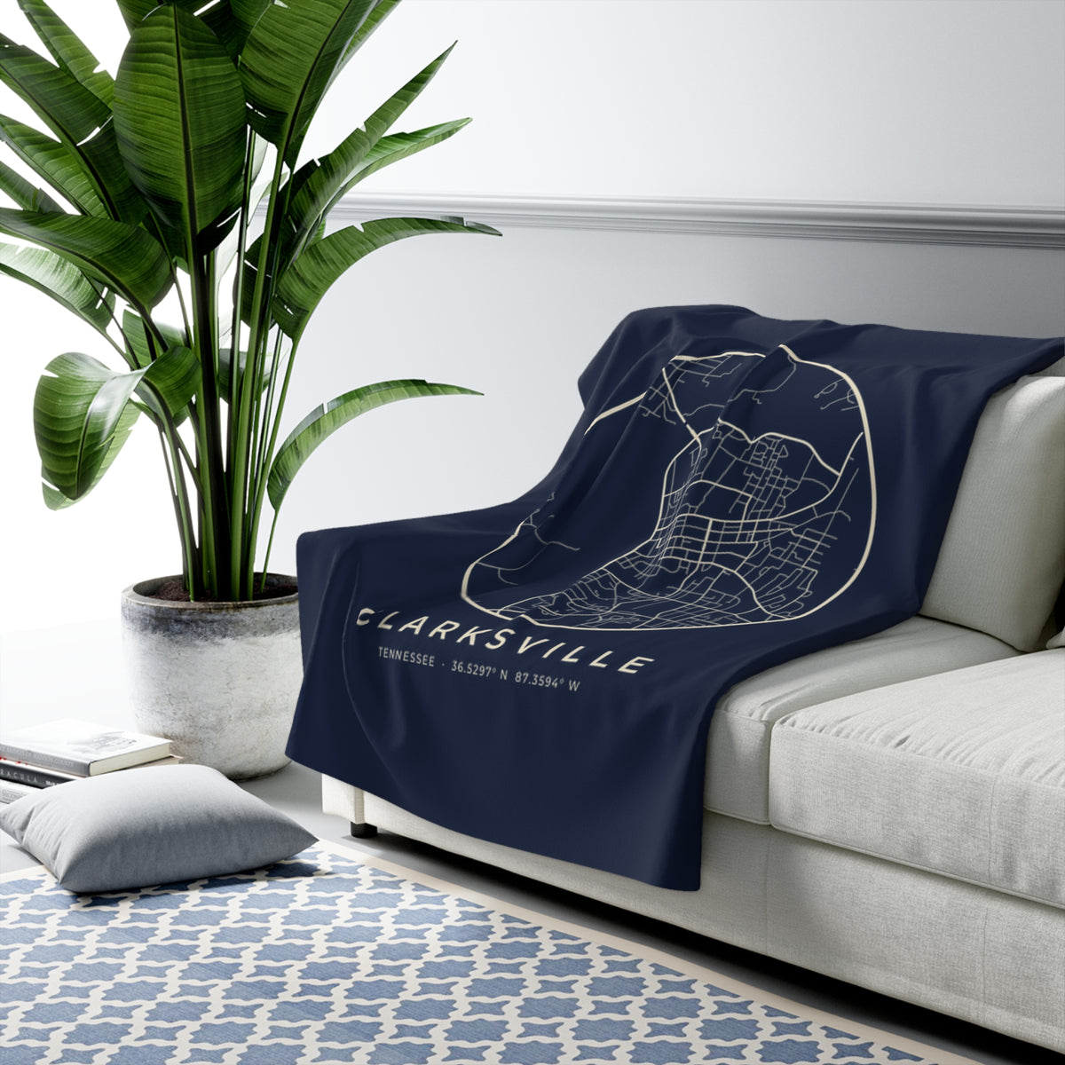 Clarksville Street Map Sherpa Blanket (Navy)
